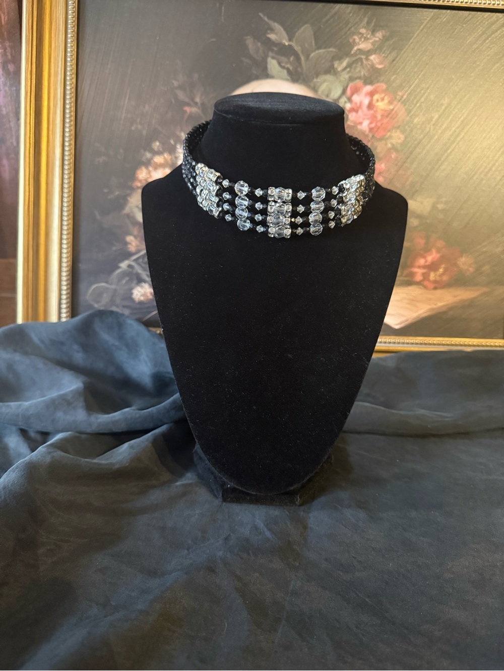 Crystal and Beaded Black Choker Necklace
